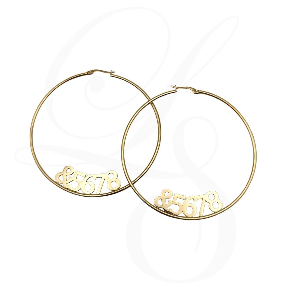 Gold “&5678” Hoop Earrings - Picture 2 of 2
